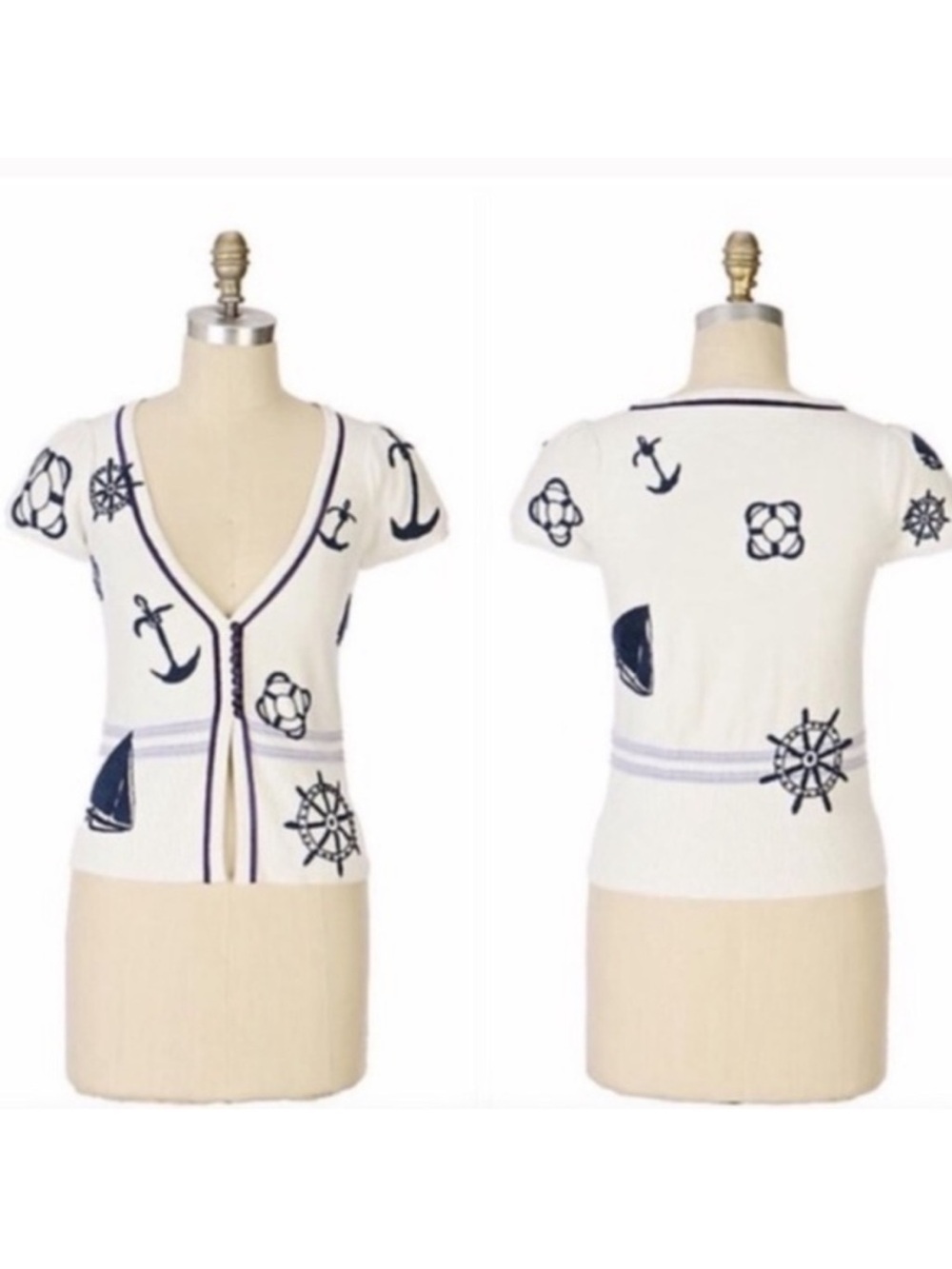 EUC Anthropologie Moth White Nautical Cardigan Medium